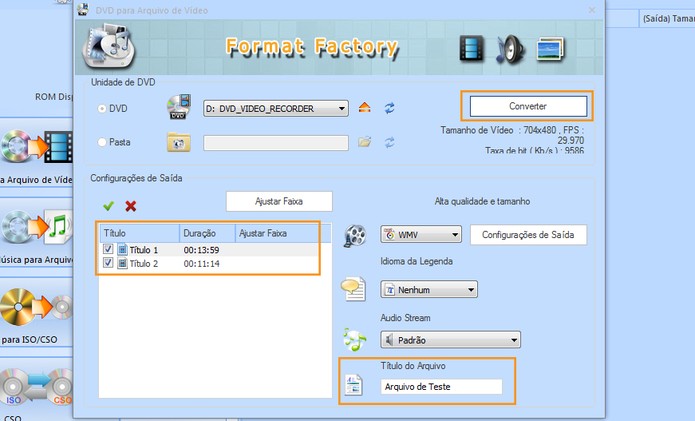 Selecione os arquivos do DVD, troque o título do vídeo e confirme em converter (Foto: Reprodução/Barbara Mannara)