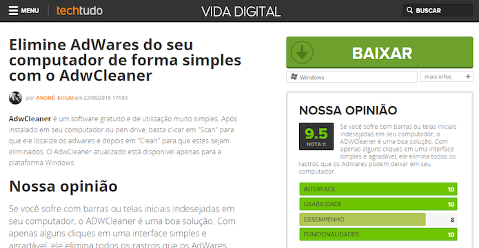 Acesse a página de download do AdwCleaner (Foto: Reprodução/Helito Bijora) 