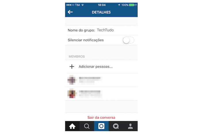 Tela de informações de um grupo do Instagram (Foto: Reprodução/Marvin Costa)