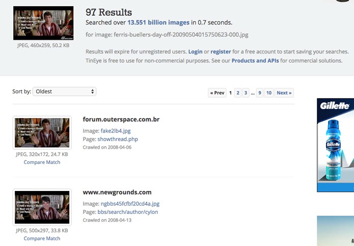 Resultado de busca no TinEye (Foto: Reprodução/André Sugai)