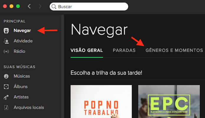 Acessando a página de playlists do Spotify (Foto: Reprodução/Marvin Costa)