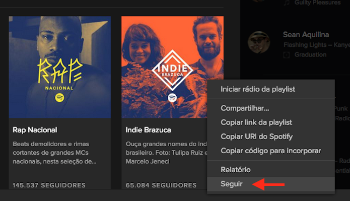 Seguindo uma playlist para baixá-la para seu perfil no Spotify (Foto: Reprodução/Marvin Costa)