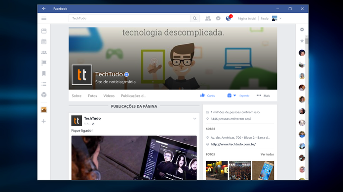 Facebook para Windows 10 tem reações e outras funções recentes (Foto: Reprodução/Paulo Alves)