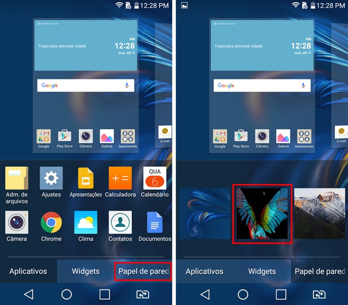 Escolha o papel de parede diretamente pela tela inicial (Foto: Reprodução/Aline Batista)