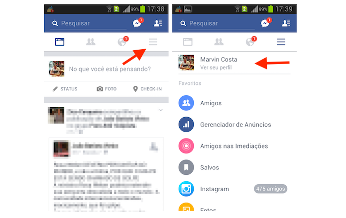 Acessando o perfil de usuário do Facebook pelo Android (Foto: Reprodução/Marvin Costa)