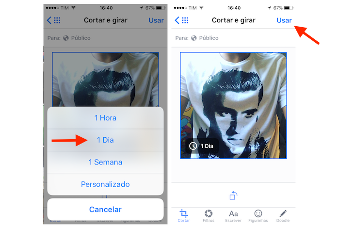 Adicionando uma foto temporária no Facebook para iPhone (Foto: Reprodução/Marvin Costa)