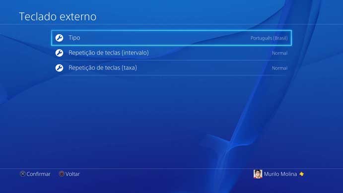 Ajuste as opções de teclados no PS4 (Foto: Reprodução/Murilo Molina)