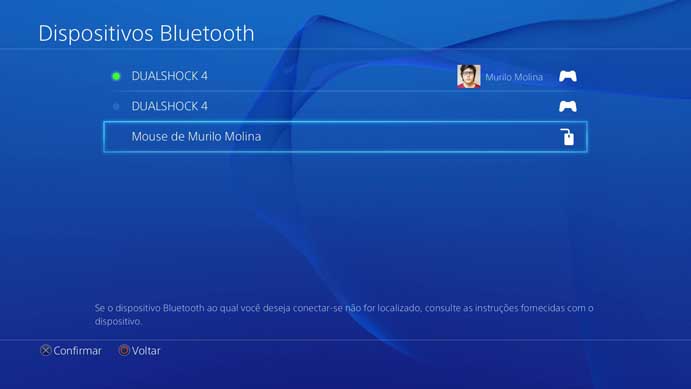 Selecione o dispositivo bluetooth no PS4 (Foto: Reprodução/Murilo Molina)