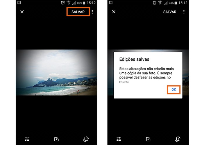 Salve o resultado da edição da imagem no seu celular pelo Google Photos (Foto: Reprodução/Barbara Mannara)