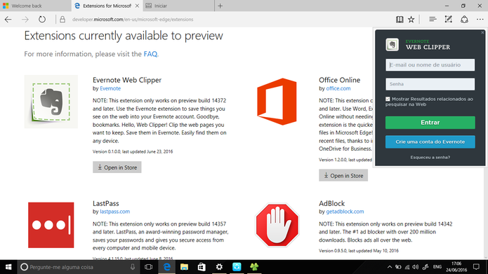 Evernote ganhou nova extensão para Microsoft Edge para salvar páginas da web (Foto: Reprodução/Elson de Souza)