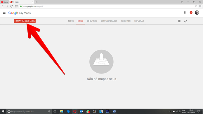 Clique no botão para criar um novo mapa (Foto: Reprodução/Filipe Garrett)