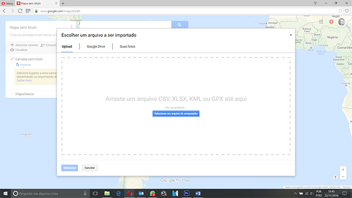 Escolha de onde quer importar o seu mapa (Foto: Reprodução/Filipe Garrett)