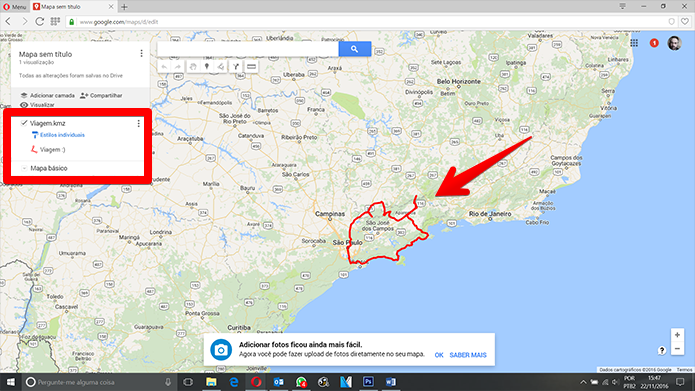 Pronto! Você poderá visualizar o seu mapa no Google Maps normalmente. A partir de agora, ele estará sempre disponível no seu My Maps (Foto: Reprodução/Filipe Garrett)