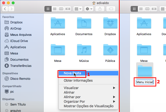 Criando e nomeando uma nova pasta (Foto: Reprodução/Edivaldo Brito)