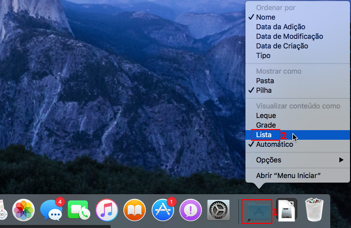 Ativando a visualização Lista no atalho da pasta na Dock do MacOS (Foto: Reprodução/Edivaldo Brito)