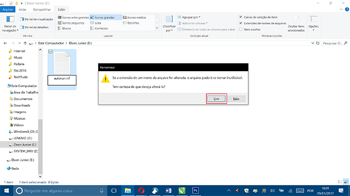 Confirme a renomeação do arquivo para autorun.inf (Foto: Reprodução/Elson de Souza)