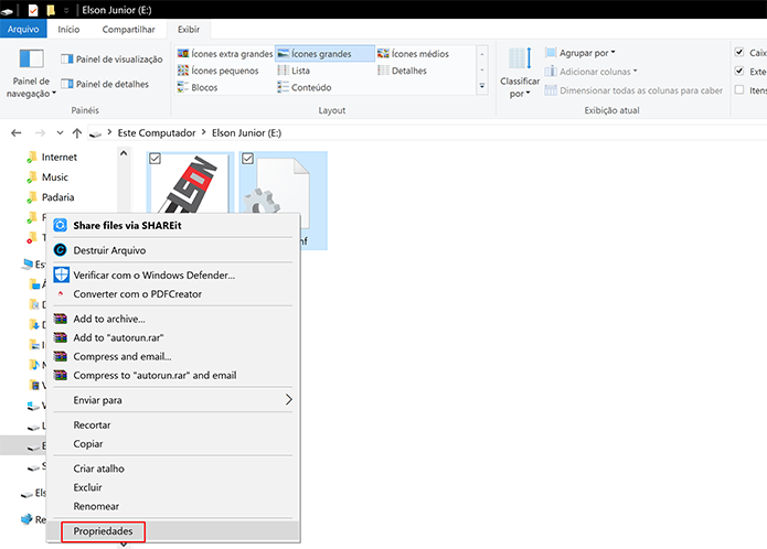 Selecione os arquivos e clique em propriedades (Foto: Reprodução/Elson de Souza)