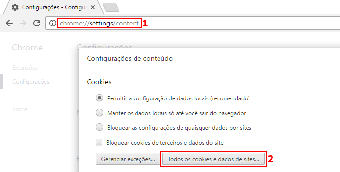 Acessando a tela de cookies nas configuração e de conteúdo do Chrome (Foto: Reprodução/Edivaldo Brito)