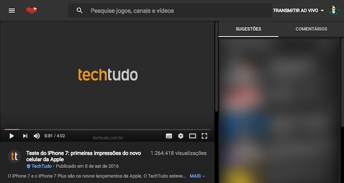 Usando o modo escuro do YouTube Gaming  (Foto: (Foto: Reprodução/Helito Bijora) )