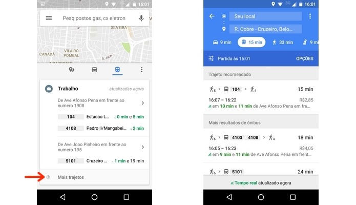 Aba de transporte público do novo Google Maps (Foto: Reprodução/Raquel Freire)