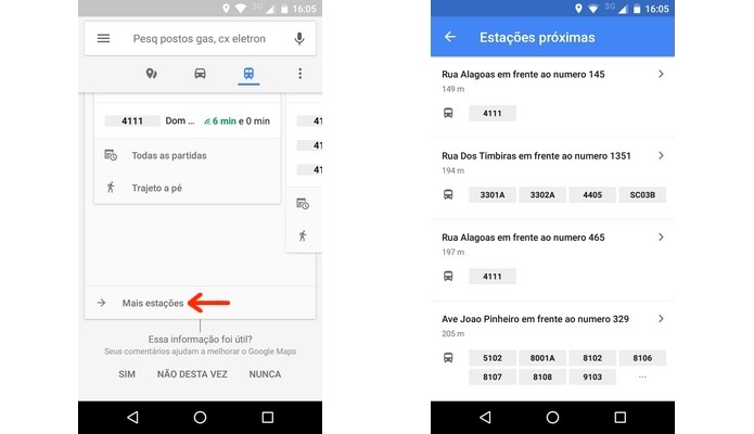 Lista de todas as estações de transporte próximas (Foto: Reprodução/Raquel Freire)