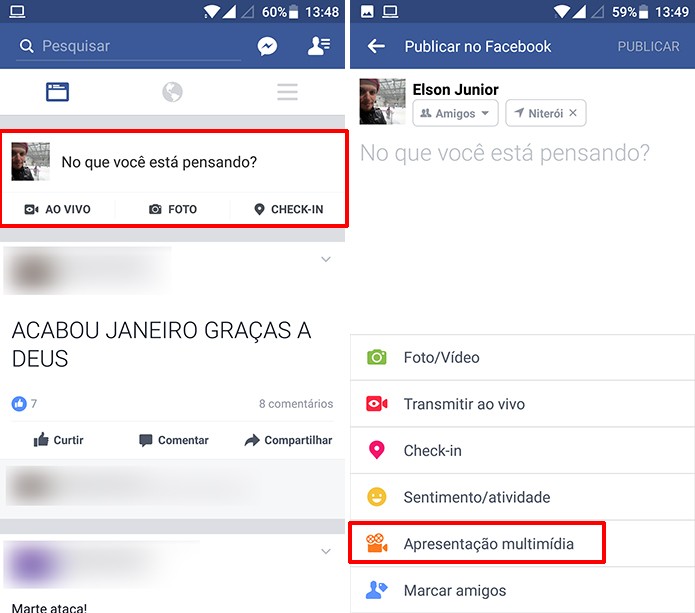 Facebook permite que usuários criem apresentações multimídia (Foto: Reprodução/Elson de Souza)