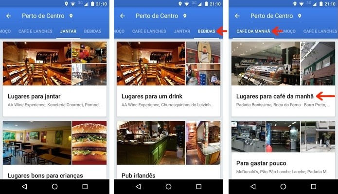 Estabelecimentos recomendados pelo Google conforme a categoria (Foto: Reprodução/Raquel Freire)