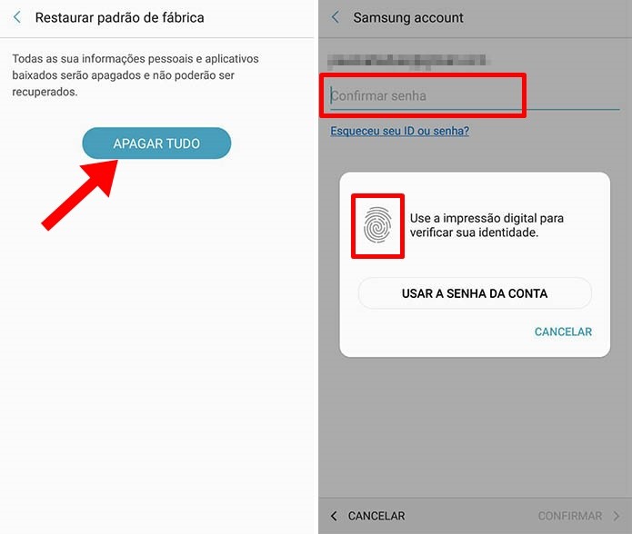 Insira sua senha da Samsung para apagar tudo (Foto: Reprodução/Paulo Alves)