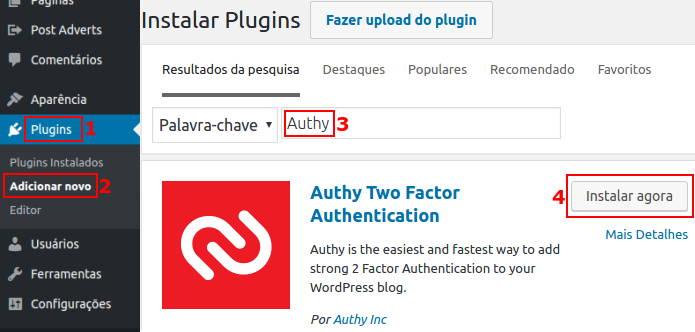 Instalando o plugin Authy no WordPress (Foto: Reprodução/Edivaldo Brito)