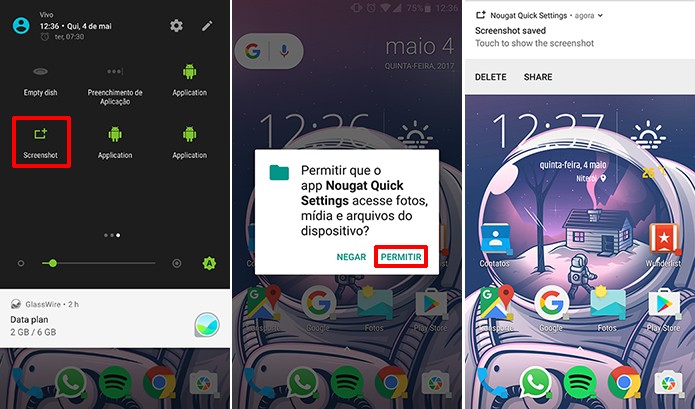 Usuário precisa dar permissão para tirar print a partir da central de notificação do Android (Foto: Reprodução/Elson de Souza)