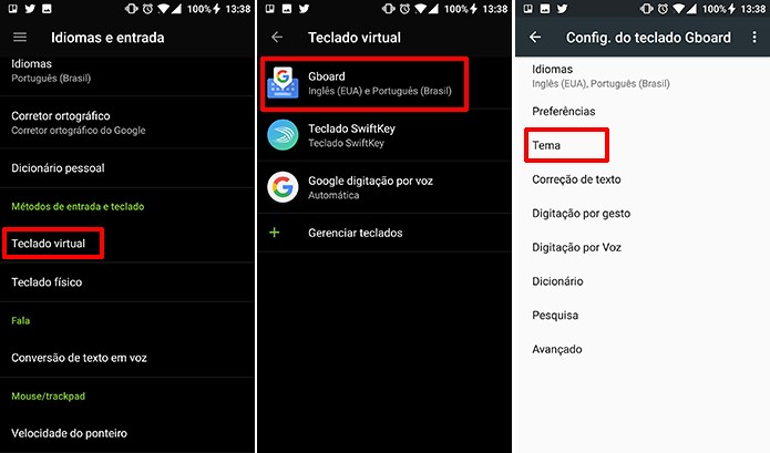 Usuário pode acessar os temas do GBoard nas configurações do Android (Foto: Reprodução/Elson de Souza)