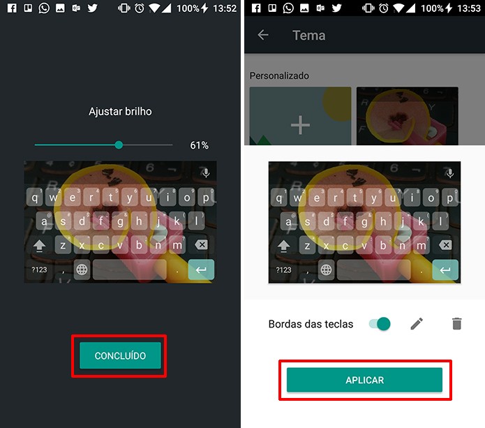 Defina brilho e se deseja exibir bordas das teclas do GBoard (Foto: Reprodução/Elson de Souza)