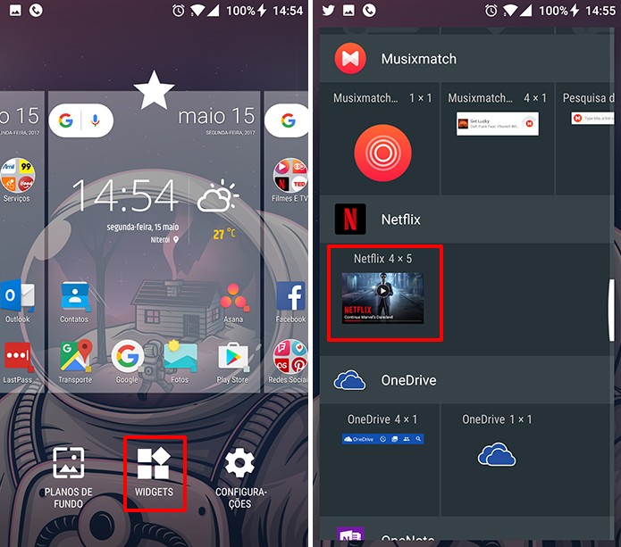 Procure pelo Widget do Netflix para Android (Foto: Reprodução/Elson de Souza)