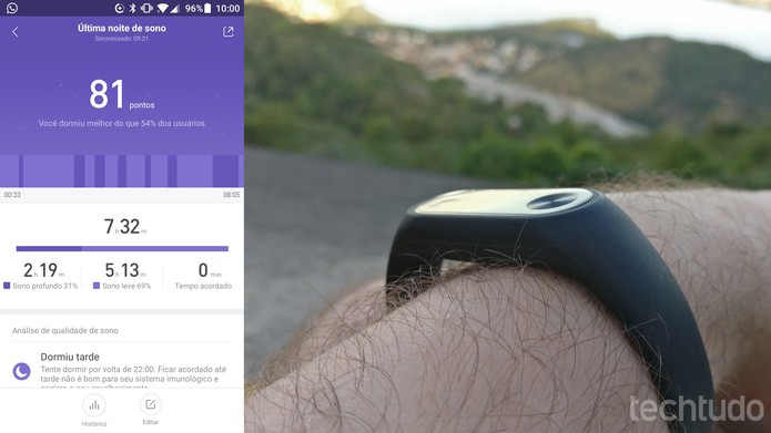 Xiaomi Mi Band pode acompanhar sono do usuário automaticamente com registro de qualidade (Foto: Elson de Souza/TechTudo)