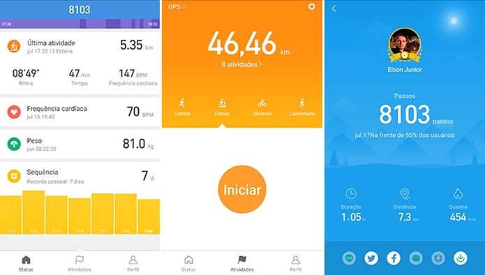 Mi Fit permite que usuário veja gráficos com atividades físicas e também metas (Foto: Reprodução/Elson de Souza)