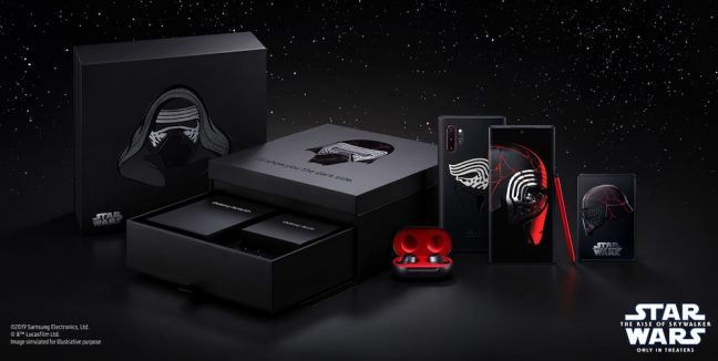 Caixa do Note 10+ Star Wars Edition com Galaxy Buds pretos