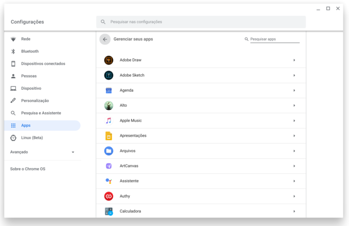 gerenciamento apps chrome os 79