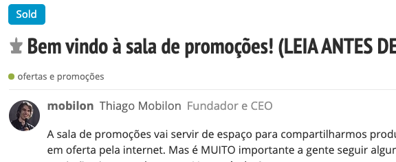 botão sold na sala de promoções da comunidade do tecnoblog