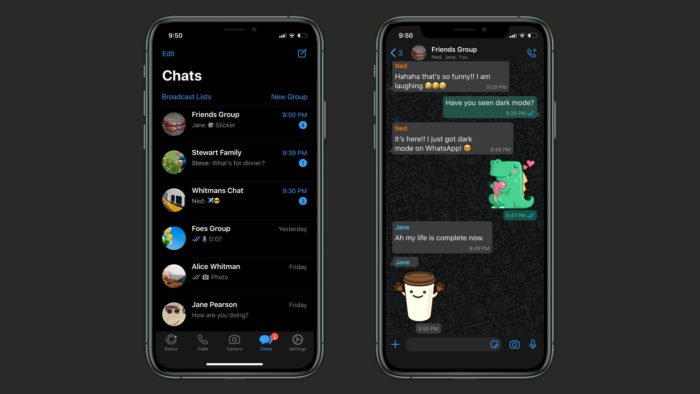WhatsApp com modo escuro