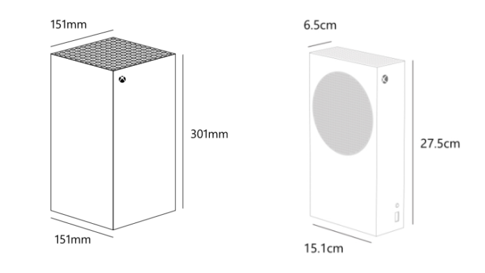 Tamanho dos novos Xbox Series S e X