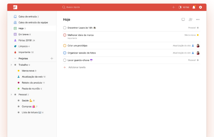 Interface do Todoist (Imagem: Reprodução/Todoist)