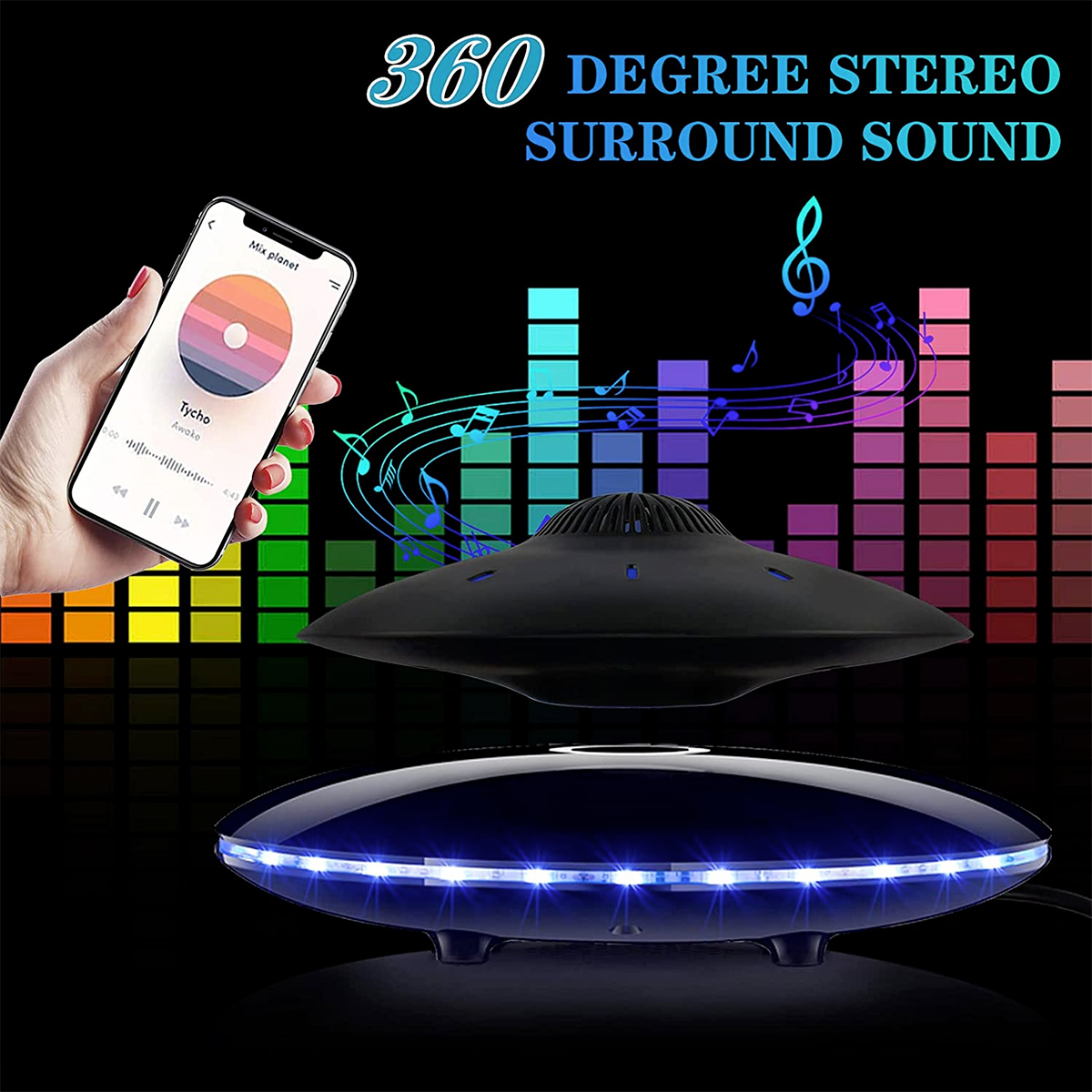 Caixa de som flutuante UFO Anti-Gravity Magnetic Levitating Bluetooth Speaker