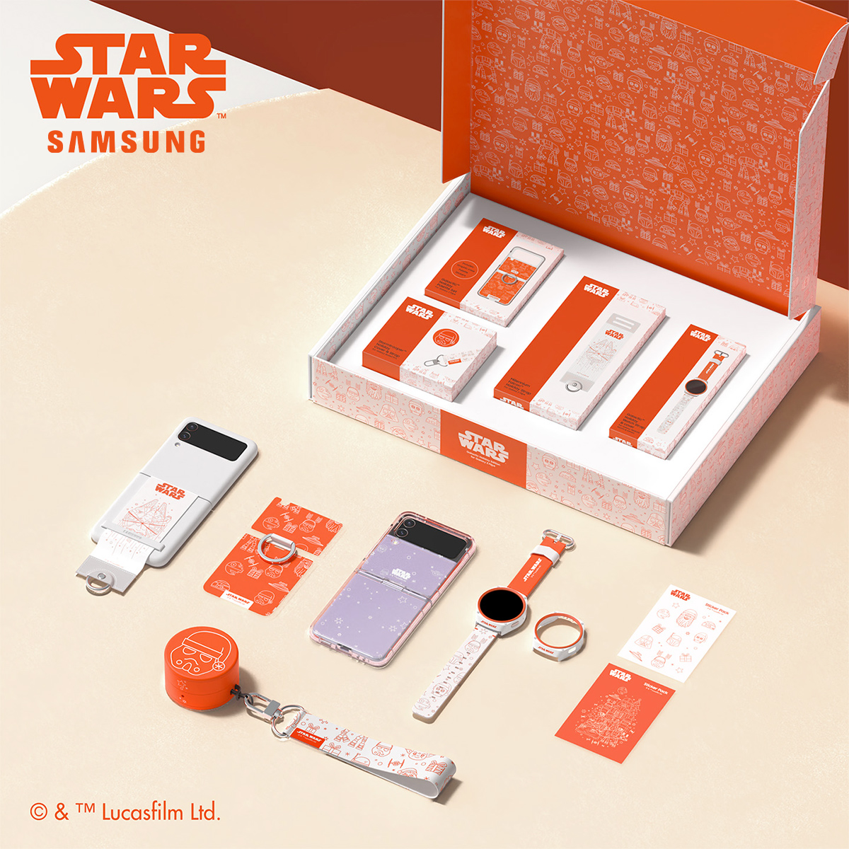 Acessórios de Natal Samsung Star Wars para Galaxy Z Flip 4, Buds e Watch