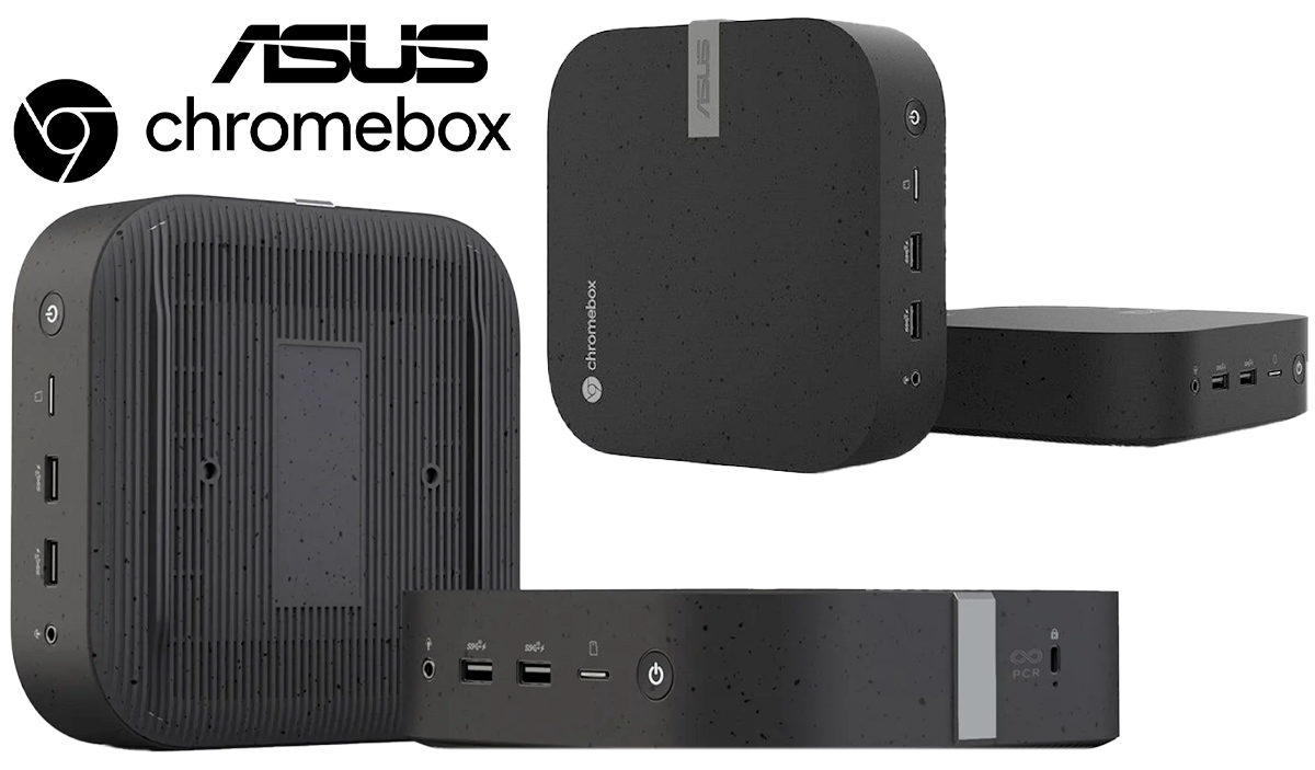 Asus Chromebox 5 Mini-PC com Chrome OS e carregador sem fio 15W no topo