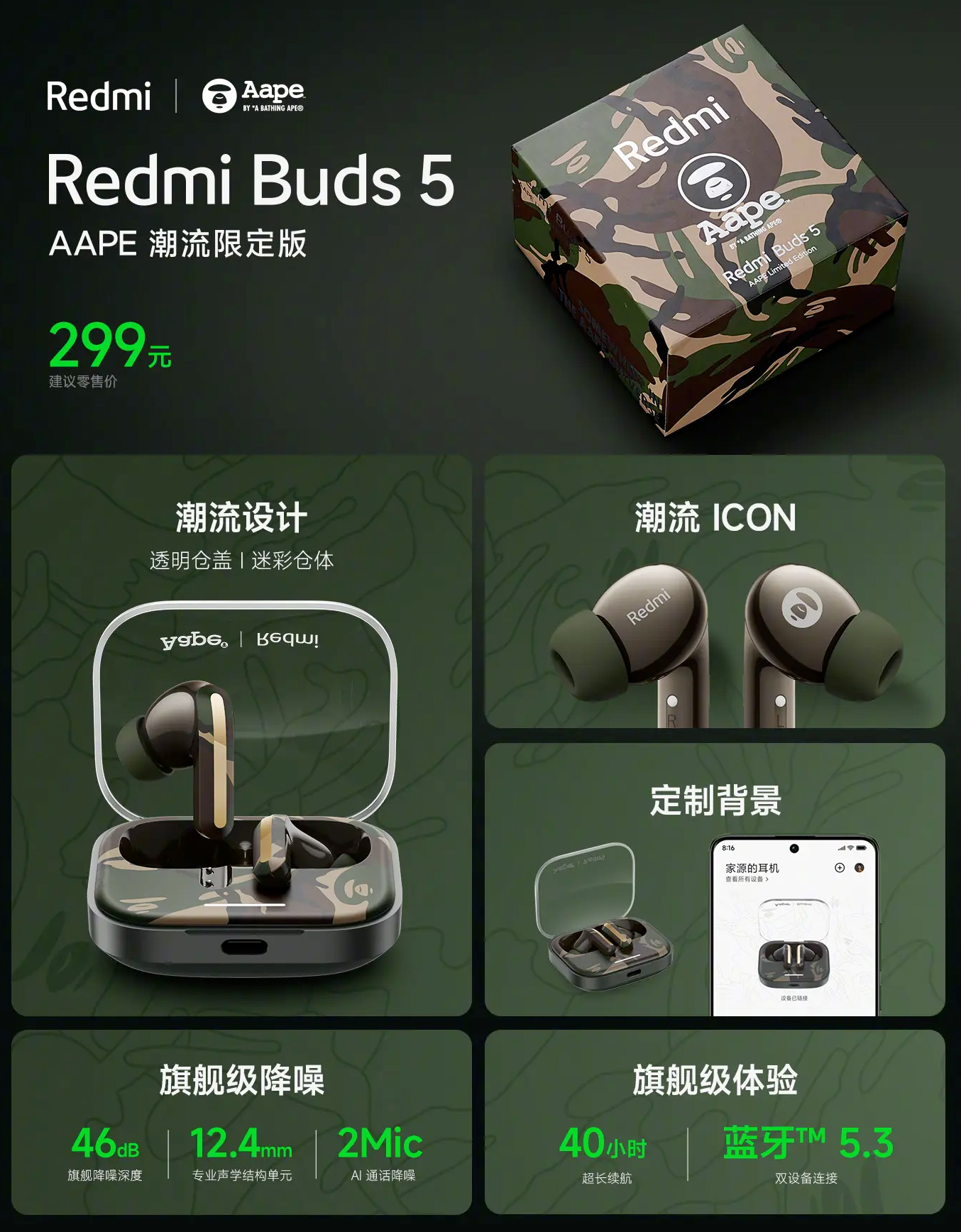 Fones Redmi Buds 5 AAPE