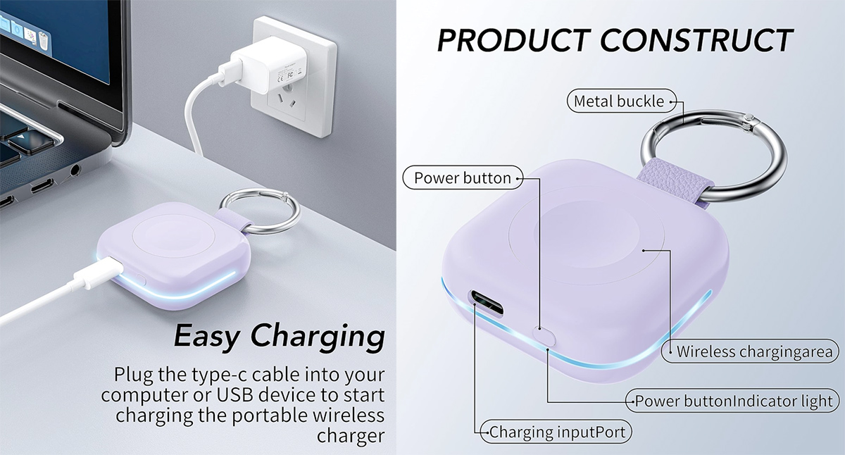 Chaveiro Huoto Magnetic Charger mini power bank para Apple Watch