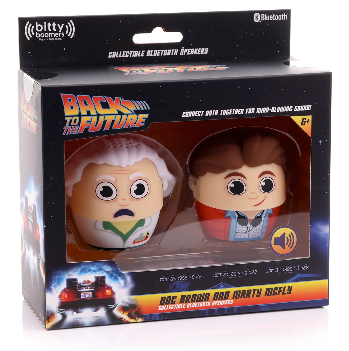 Micro caixas de som Bitty Boomers De Volta para o Futuro com Doc Brown e Marty McFly