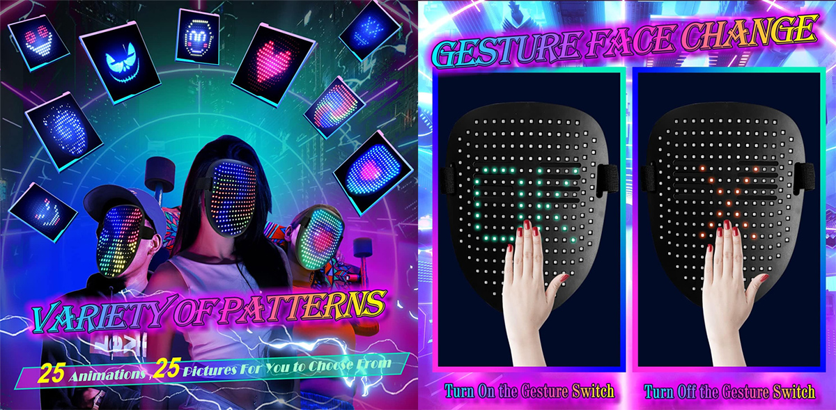 Máscara de Halloween Megoo LED Bluetooth Face Mask