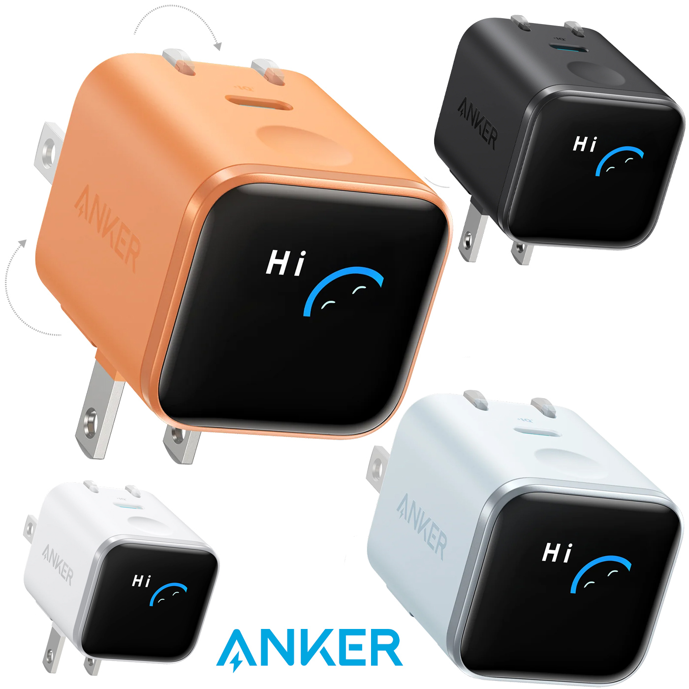 Carregador de parede Anker Nano Charger com tela inteligente (45W - 180°)